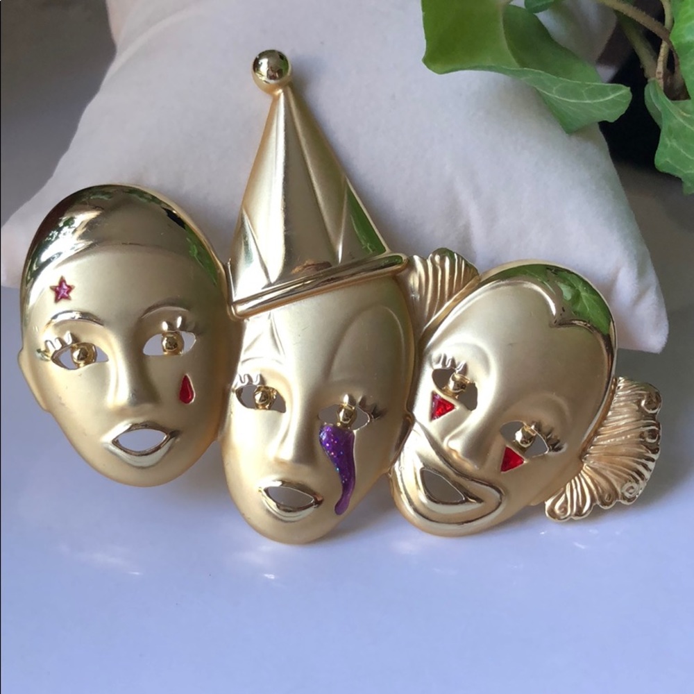 Gold tone Theater Masks 🎭 Pin/ Brooch